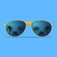 Modern sunglasses with palms reflection. Summer banner, poster, fresh, modern, advertisement. Vector illustration in flat style