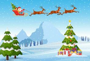 Christmas landscape background with snow and tree vector