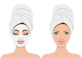 woman with facial mask and with healthy blush on her face vector