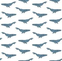 Vector seamless pattern of outline blue whale