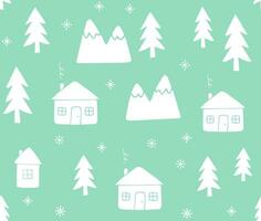 Vector seamless pattern of doodle house and trees