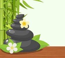 Bamboo and stones - spa background with place for your text. Vector illustration in flat style