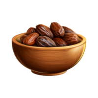 AI generated Dates in wooden bowl isolated on transparent background png