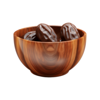 AI generated Dates in wooden bowl isolated on transparent background png
