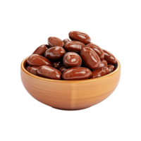 AI generated Dates in wooden bowl isolated on transparent background png