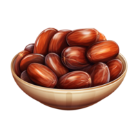 AI generated Dates in wooden bowl isolated on transparent background png