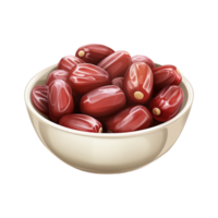 AI generated Dates in wooden bowl isolated on transparent background png