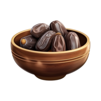 AI generated Dates in wooden bowl isolated on transparent background png