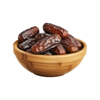 AI generated Dates in wooden bowl isolated on transparent background png