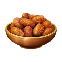 AI generated Dates in wooden bowl isolated on transparent background png