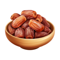 AI generated Dates in wooden bowl isolated on transparent background png