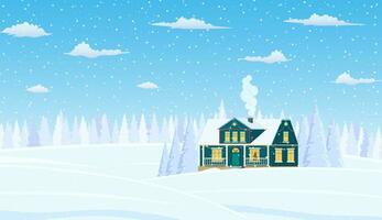 Navidad paisaje antecedentes con nieve y árbol. alegre Navidad día festivo. nuevo año y Navidad celebracion. vector ilustración en plano estilo