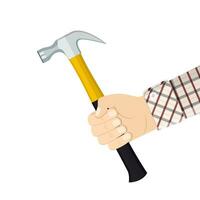 Hand holding hammer vector