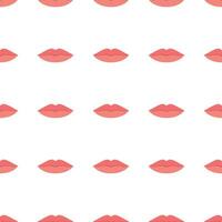 seamless pattern with womans red and pink kissing lips. Isolated on white background. Vector illustration in flat style