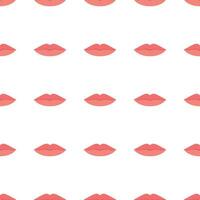 seamless pattern with womans red and pink kissing lips. Isolated on white background. Vector illustration in flat style