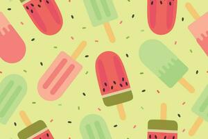 Seamless popsicle ice cream pattern. Vector illustration isolated on a yellow background.