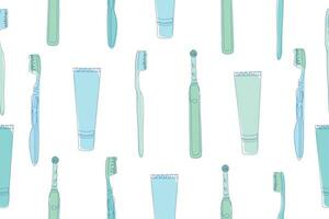 Seamless pattern of toothbrushes and toothpaste. Vector. Vector illustration