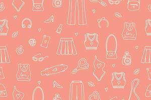 Seamless fashionable pink patterns in Barbicore style. . Vector