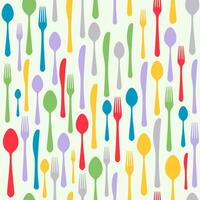 Cutlery icon seamless pattern. Fork, knife, spoon silhouettes and contours in different sizes and colors. texture for menu. Vector illustration in flat style.