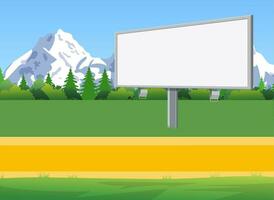 Billboard on the road. Empty urban big board or billboard with lamp. Blank mockup. Marketing and advertisement. Vector illustration in flat style