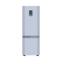 Modern Fridge Freezer refrigerator in silver color. Outdoor white refrigerator. Closed white fridge. isolated on white background. Vector illustration in flat style.