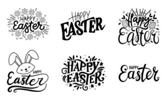 Collection of Happy Easter inscription banner. Handwriting text banners set Happy Easter lettering. Hand drawn vector art.