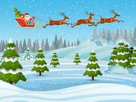 Illustration of Santa and Reindeer on the snow vector