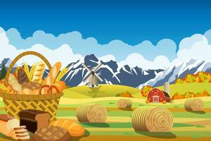 Cartoon beautiful fall farm scene vector