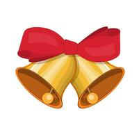 Gold ringing christmas bells with red bow. vector