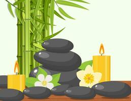 Bamboo and stones - spa background with place for your text. Vector illustration in flat style