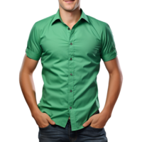 ai generado hombre corto manga verde camisa en transparente antecedentes png