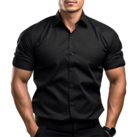 ai gerado homem curto manga Preto camisa em transparente fundo png