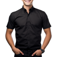 AI generated Man short sleeve black shirt on transparent background png