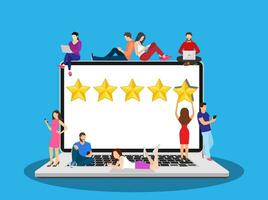 User giving five star rating. feedback review scroll. Star rating. Feedback concept. Evaluation system. Positive review vector