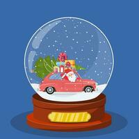 Navidad nieve globo con retro coche vector