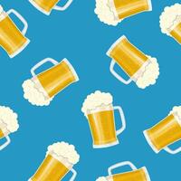 Seamless pattern mug of beer. Bar card. Alcohol party background. Pint beer. Beer poster. Vector illustration in flat style