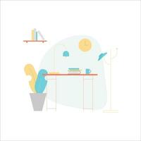 Flat design vector illustration of home office interior. Furniture and equipment in modern flat style.