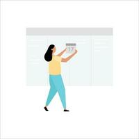Young woman in front of the board. Vector illustration in flat style