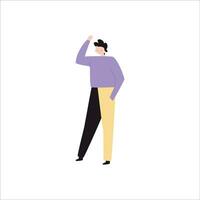 Man in a purple sweater standing with his back to the camera. Vector illustration in a flat style.