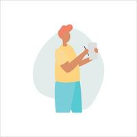 Man writing on Paper. Vector illustration in flat style. Man writing on notebook.