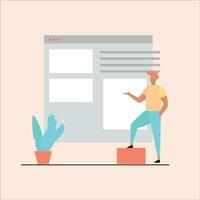 Man in front of the window. Vector illustration in flat style.