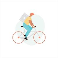 Cyclist with box flat color icon on white background for web design vector