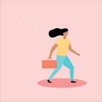 mujer de negocios caminando con maletín. vector ilustración en plano estilo.