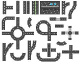 asfalto carreteras diseño elementos para ciudad mapa. calle y la carretera con senderos y cruce. elementos para ciudad mapa. autopista asfalto camino tráfico calles vector ilustración en plano estilo