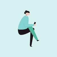 Man sitting on chair and using smartphone. Flat style vector illustration.