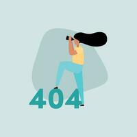 404 error page not found concept. Woman looking at the screen with a camera. Vector illustration