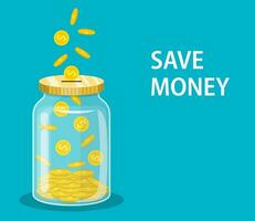 Money Jar. Saving dollar coin in jar.Save your money concept. Vector illustration in flat style