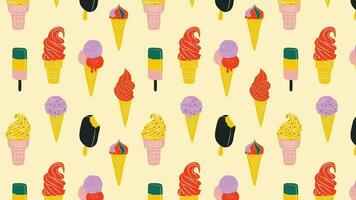 Ice cream in bright cartoon style animation Loop Background. Video flat cartoon animation design element. 4K video footage