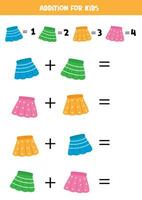 Addition for kids with different cute colorful skirts. vector