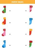 Match parts of cartoon cute colorful socks. Logical game for children. vector